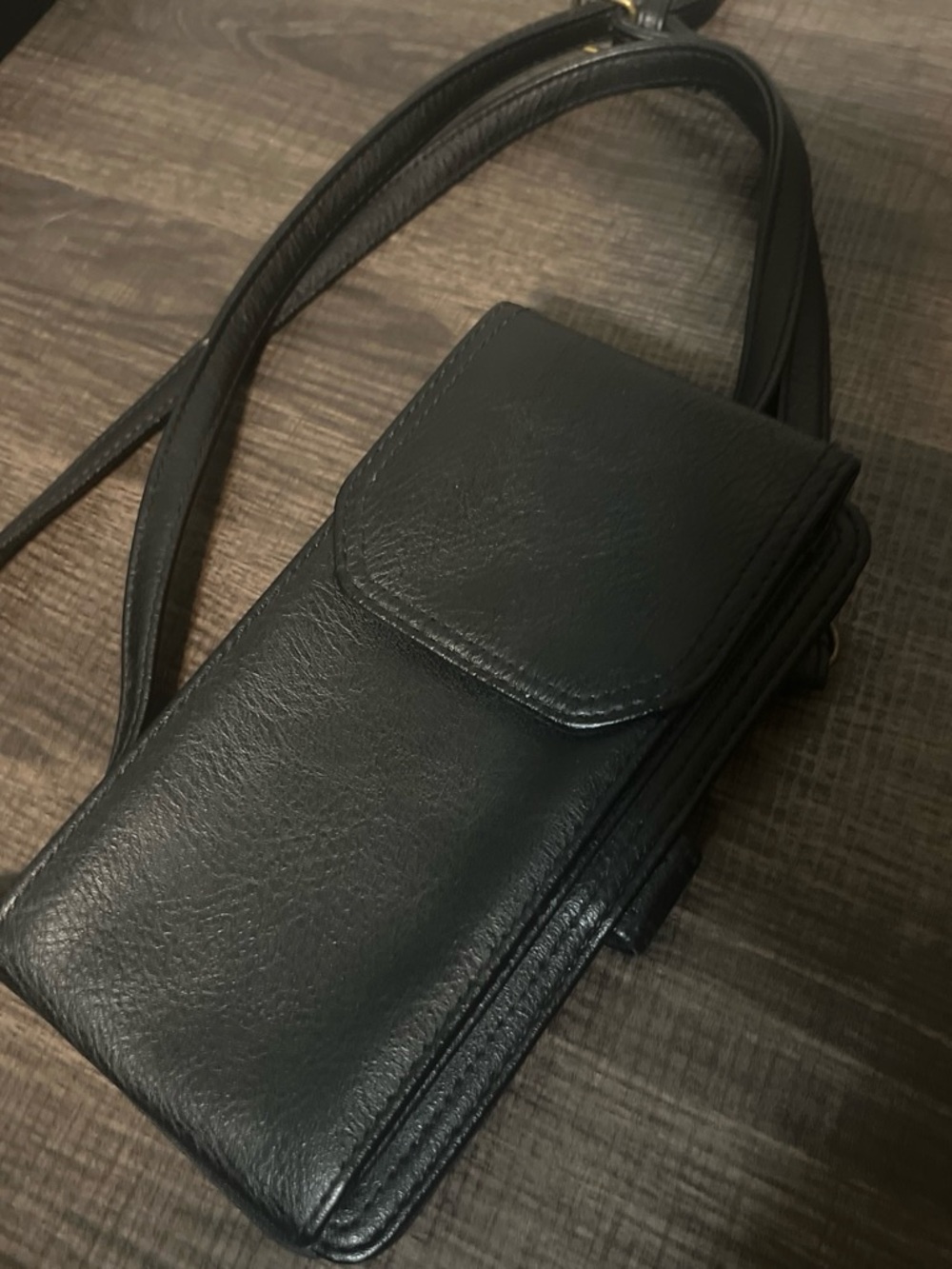 Black Leather Crossbody Phone Bag